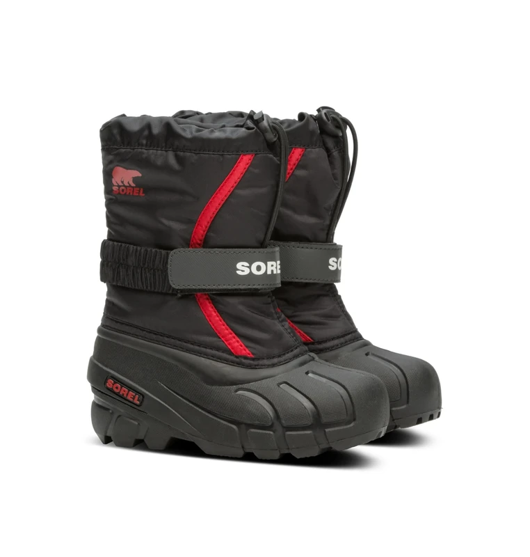 Sorel KIDS FLURRY Waterproof Unisex Baby Snow Boots, Black (Black x Bright Red) - Children, 8 UK