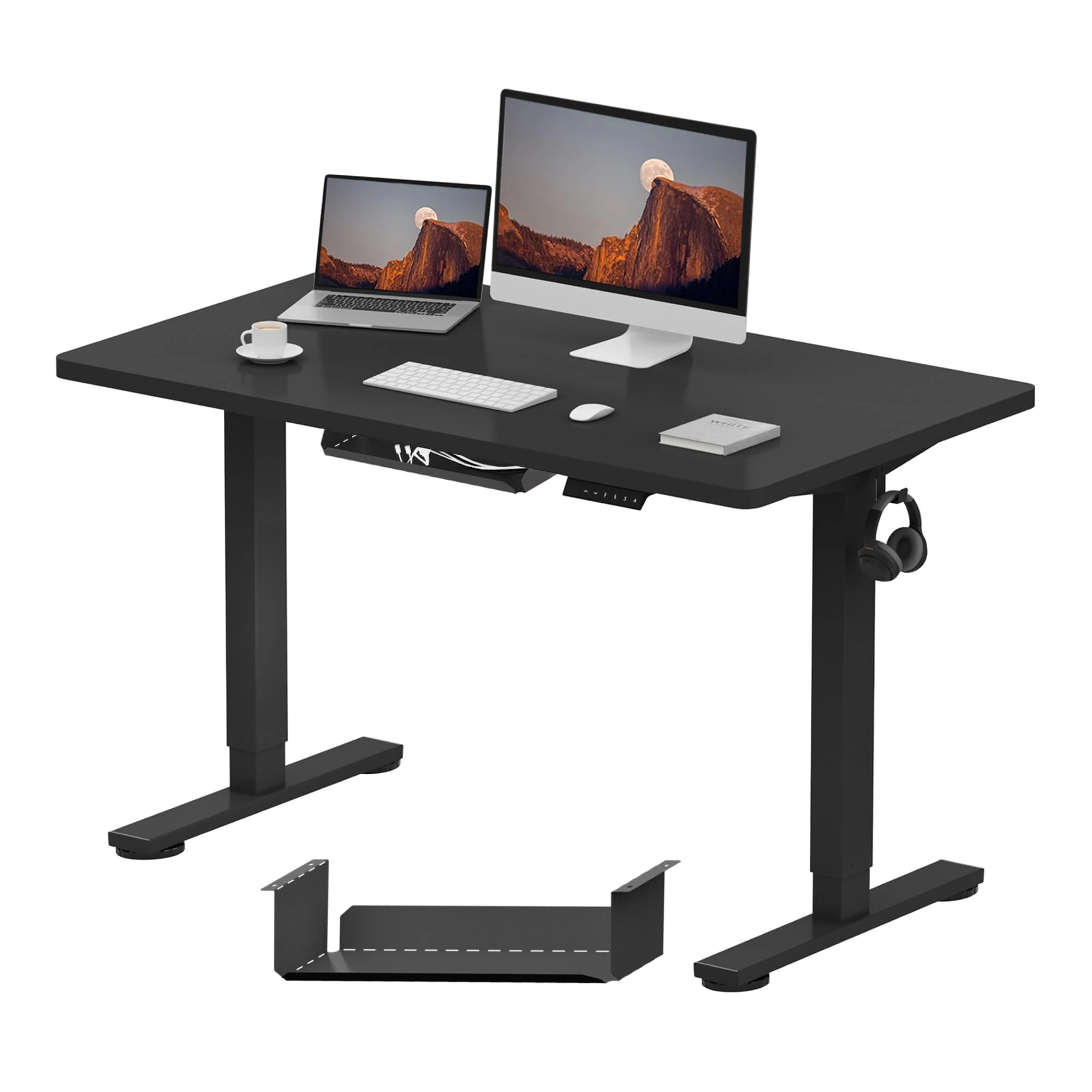 FLEXISPOT Electric Height Adjustable Standing Desk 120 * 60cm Sit Stand Desk Adjustable Desk Stand Up Desk with Backpack Hook Memory Smart Pannel EF1 Series(Black Frame+Black Desktop)