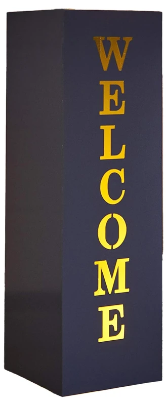 Gartenfreude Home Decorative Pillar Garden Lantern with Welcome Design 16 x 16 x 50 cm Grey