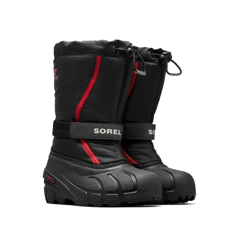 Sorel KIDS FLURRY Waterproof Unisex Kids Snow Boots, Black (Black x Bright Red) - Youth, 13 UK