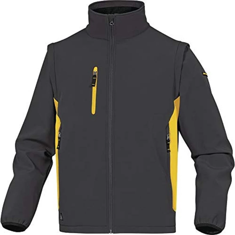 Delta Plus MYSE2GJGT MYSEN2 Softshell Jacket 96% Polyester 4% Elasthane - Removable Sleeves, Grey/Yellow, Size XL