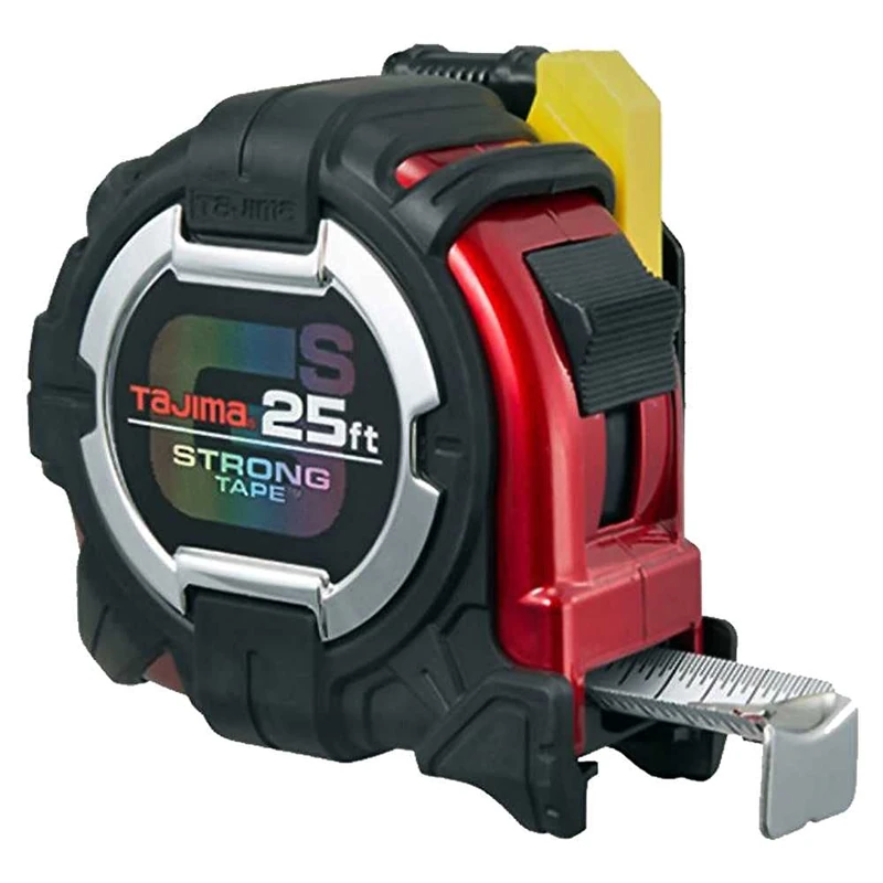 TAJIMA GSSF-25BW GS Lock Tape Measure Standard Scale 25' x 1 6 in Steel Blade with Safety Holder