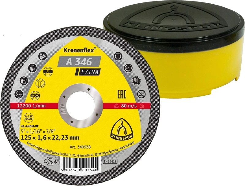 Klingspor 340938 A 346 Extra Kronenflex Cutting Discs for Stainless Steel Straight 125 mm x 1.6 mm x 22.23 mm, 100 Grit
