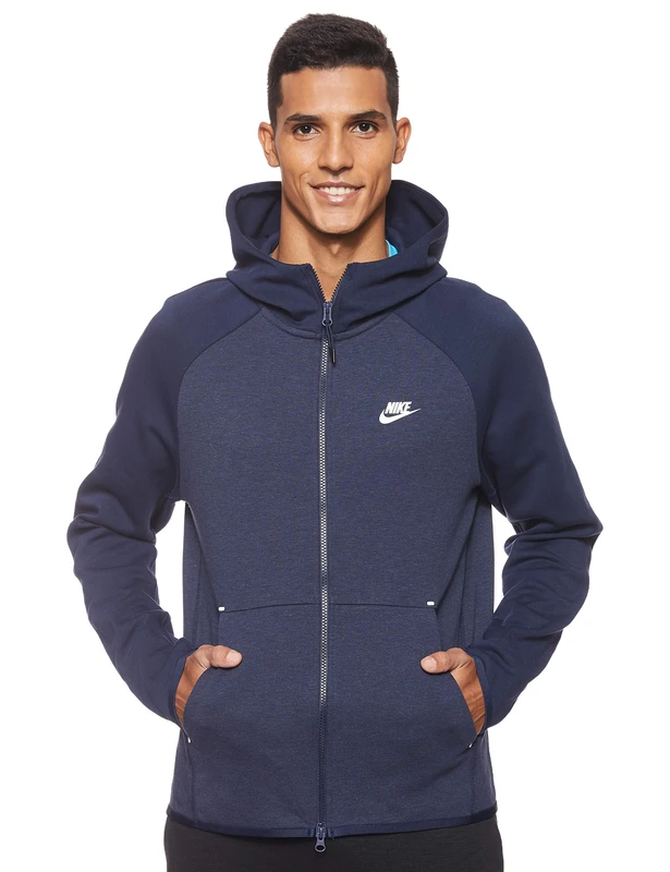 Nike Men Nsw Tch Flc Hoodie Fz Sweatshirt - Obsidian Heather/Obsidian/White, Medium