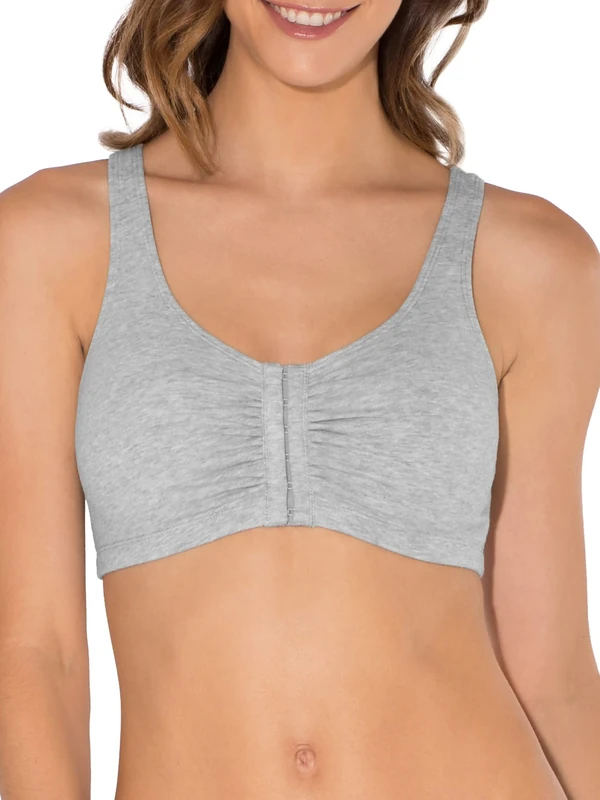 Fruit of the Loom Women's Front Close Sports Bra, Black hue/Heather Grey