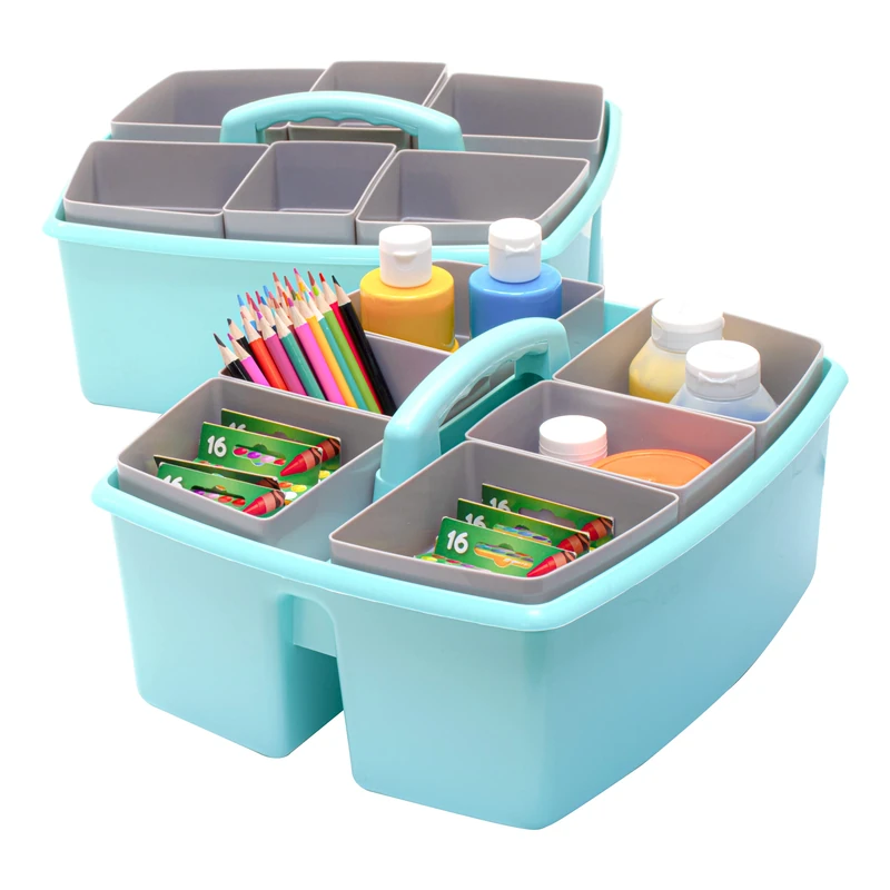 Storex Large Caddy with Sorting Caddy, 13 x 11 x 6.38 Inches, Teal, 2-Pack (00984U02C)