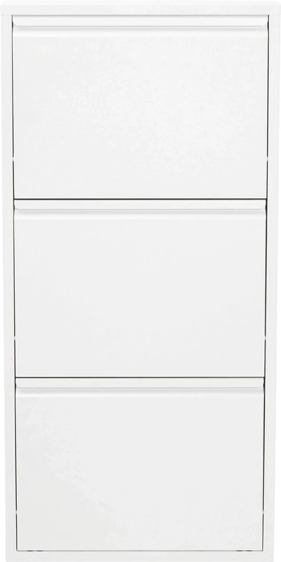 Kare Design Shoe Container Caruso 3 White, Space-Saving, Shoe Cubboard, 3 Tipping Compartments, Space for 6 Pairs of Shoes, Hallway, Floor, Steel Powder-Coated, 103x50x14cm (H/W/D)