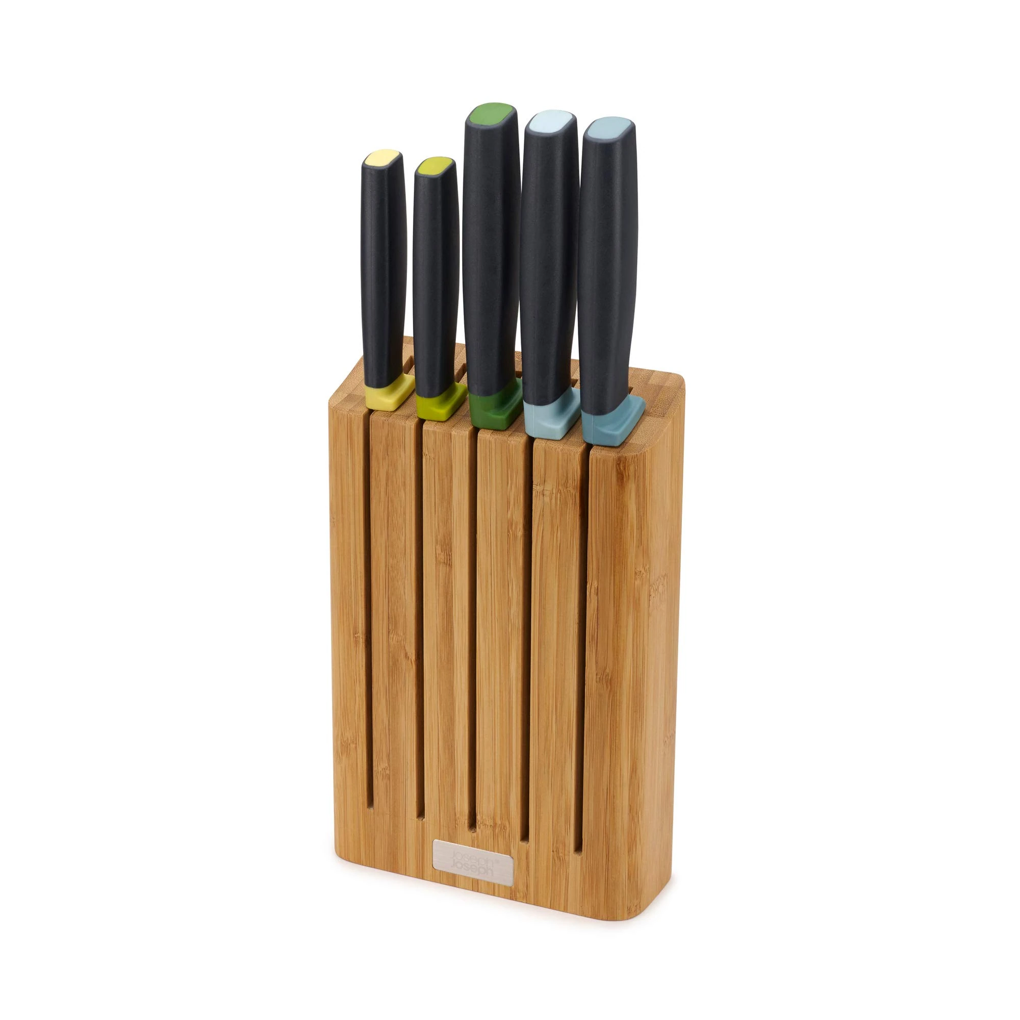 Joseph Joseph Elevate - 5-Piece Japanese Stainless-Steel Kitchen Knife Set with Slimline Bamboo Block, Multicolour