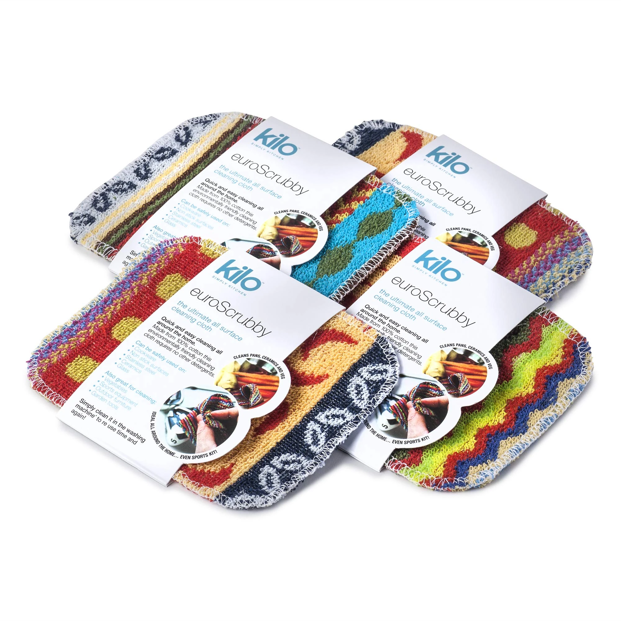 Kilo LSET20 Non-Scratch Scourer, Purpose, Environmentally Friendly Scrubby – Multi Colour Set of 4, One Size, 17x13cm Set of 4