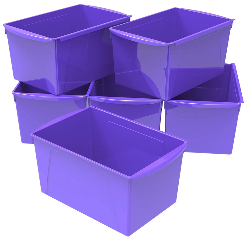 Storex Extra-Large Book Bin, Interlocking Plastic Organizer for Home, Office and Classroom, Purple, 6-Pack (71136U06C)