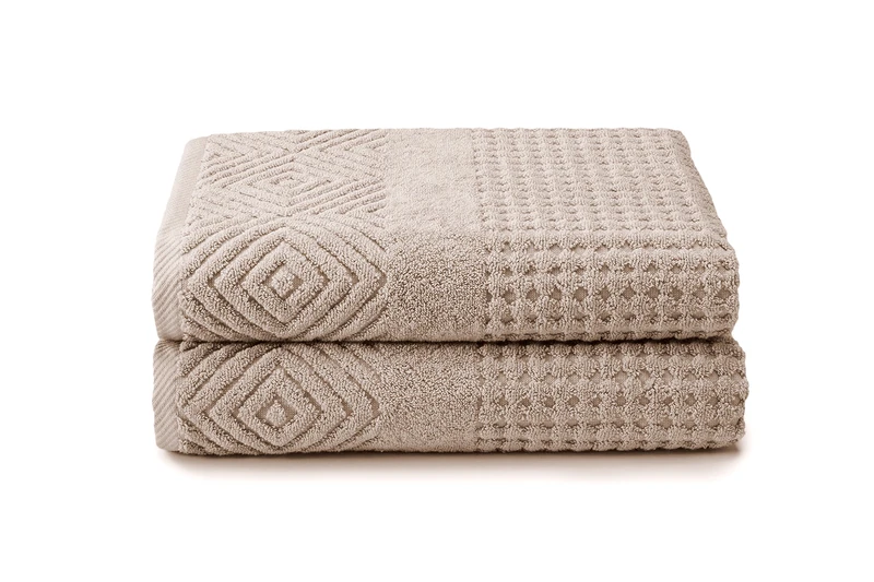 Texere 100% Organic Cotton Diamond Jacquard 700 GSM Luxury Bath Towel Sets - Ultra Soft and Absorbent Hotel and Spa Quality (Diamond, Oxford Tan, 2 Bath Towels)