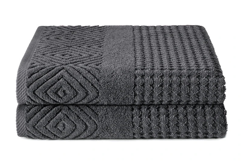 Texere 100% Organic Cotton Diamond Jacquard 700 GSM Luxury Bath Towel Sets - Ultra Soft and Absorbent Hotel and Spa Quality (Diamond, Charcoal, 2 Bath Towels)