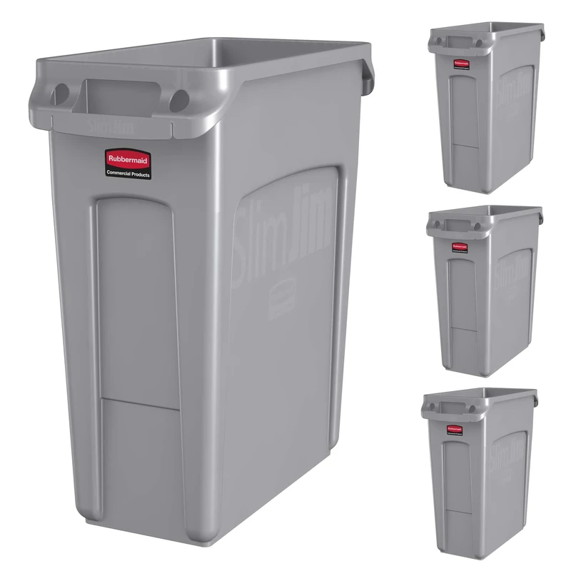 Rubbermaid Commercial Products 2026695 Slim Jim Under-Counter Trash Can with Venting Channels, 13 Gallon, Gray (Pack of 4) - Image 1