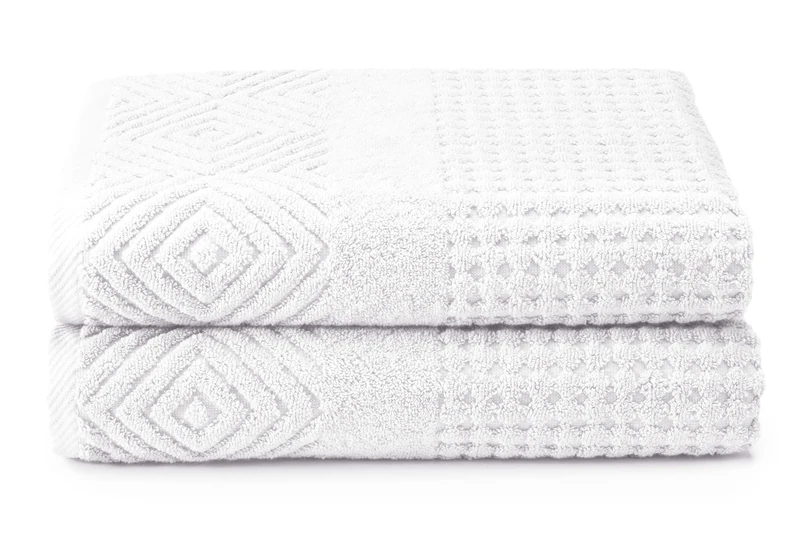 Texere 100% Organic Cotton Diamond Jacquard 700 GSM Luxury Bath Towel Sets - Ultra Soft and Absorbent Hotel and Spa Quality (Diamond, Bright White, 2 Bath Towels)