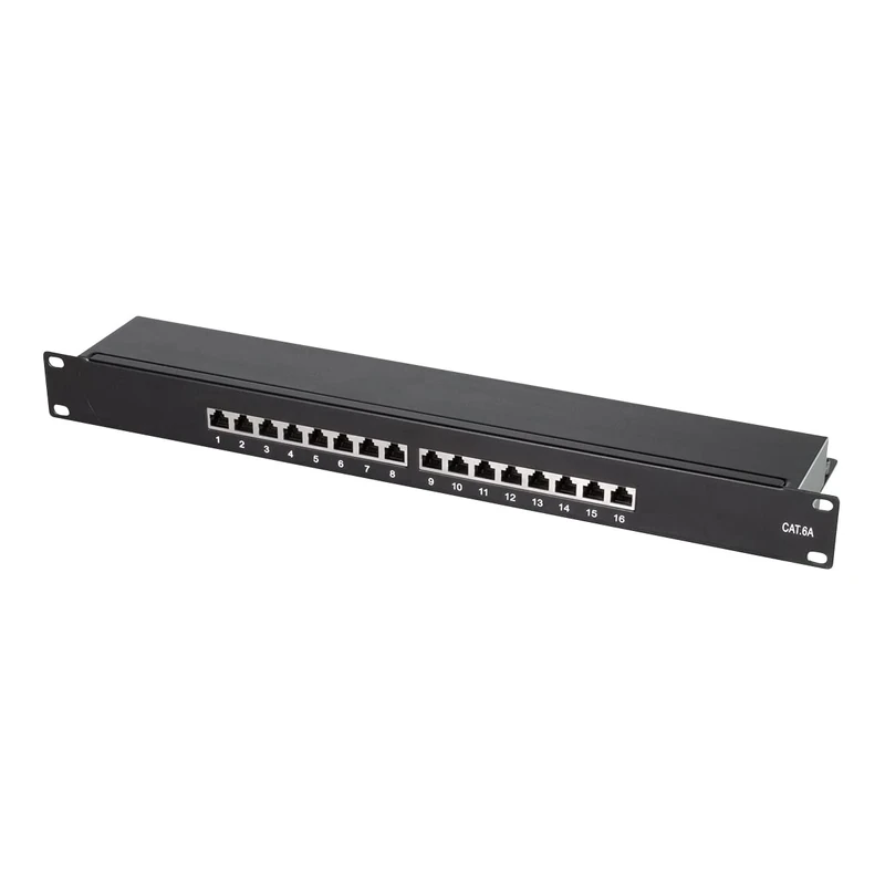 Logilink Professional NP0076 Fully Shielded Cat 6A Patch/Distribution Panel with 16 Ports PoE and PoE+ (1 Height Unit) Black