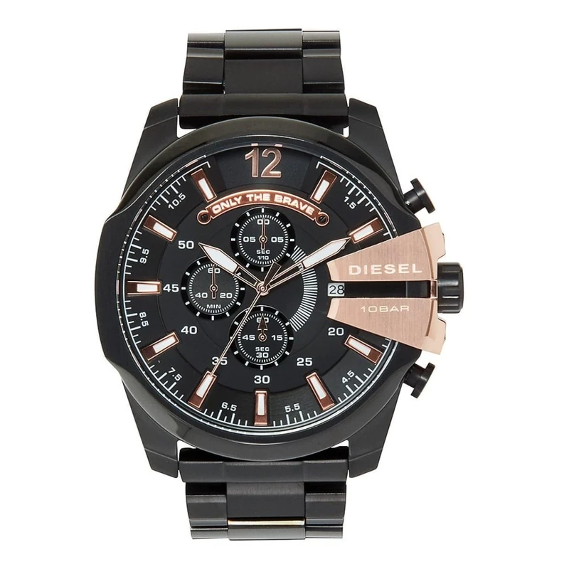 Diesel Watch for Men Mega Chief, Chronograph Movement, 51 mm Black Stainless Steel Case with a Stainless Steel Strap, DZ4309