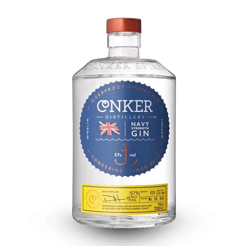 Conker Navy Strength Gin 70cl – 57% ABV Overproof Spirit, Made in Dorset with 9 Botanicals, Notes of Juniper Pine, Craft Small Batch, Unique Strong