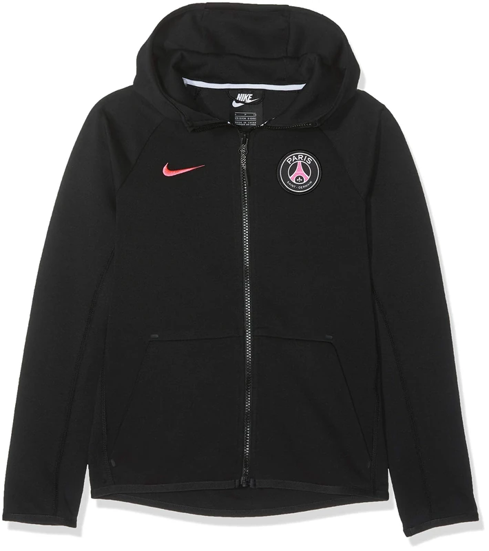 NIKE Men Psg Y NSW Tch Flc FZ ESSNTIALS Sweatshirt - Black/Hyper Pink, X-Small