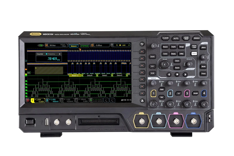 RIGOL MSO5104 Mixed-Signal Oscilloscope,100MHz,100Mpts,8GSa/s,4 analog channels,16 digital channels, MSO5000-BND included