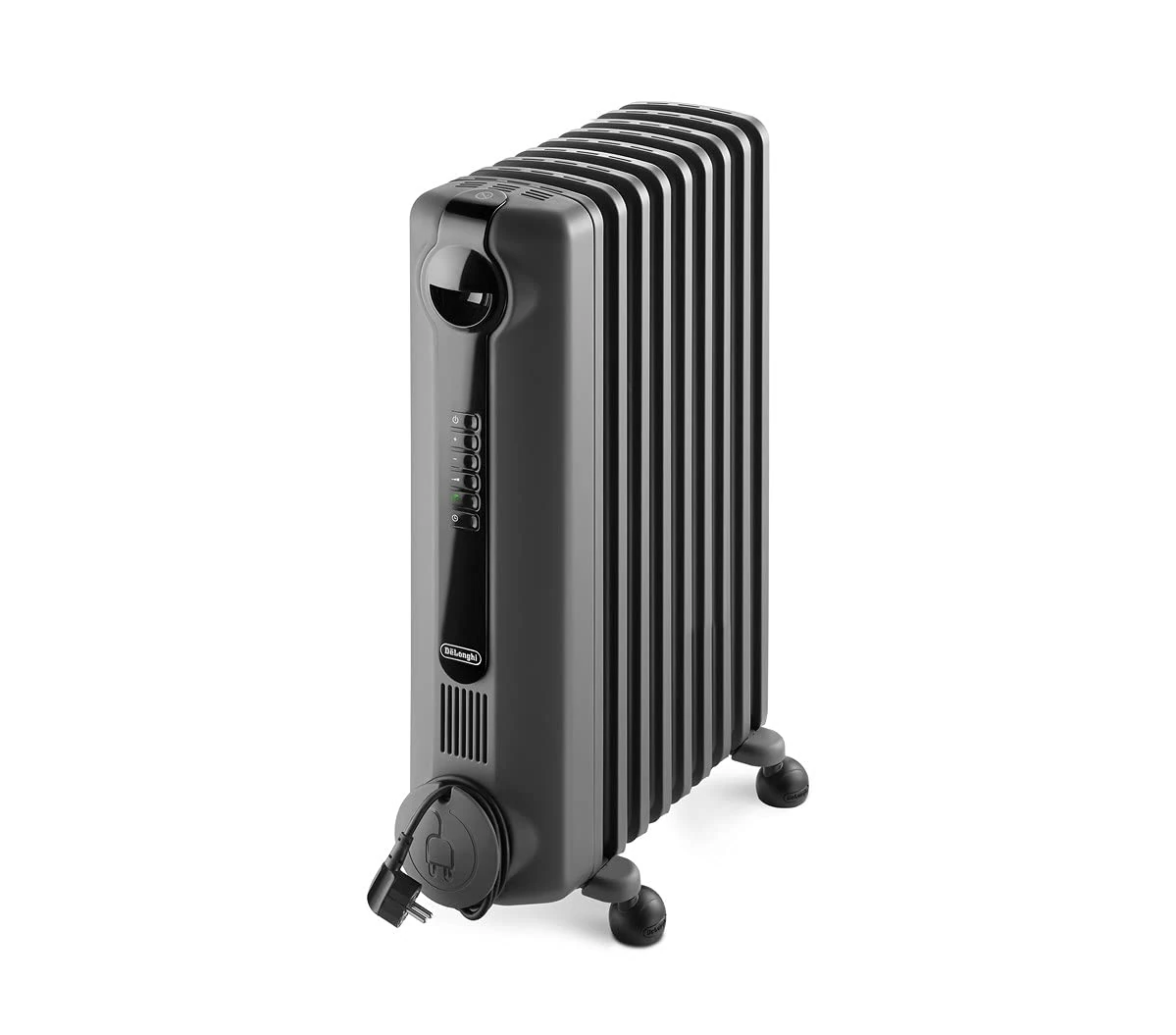 De'Longhi Radia S Oil filled Radiator for Rooms up to 60m3, Anti-frost and ECO Functions, LED Display, Timer and Safety Thermostat, with Handle and Castors, 2000W, Grey TRRS0920E.G