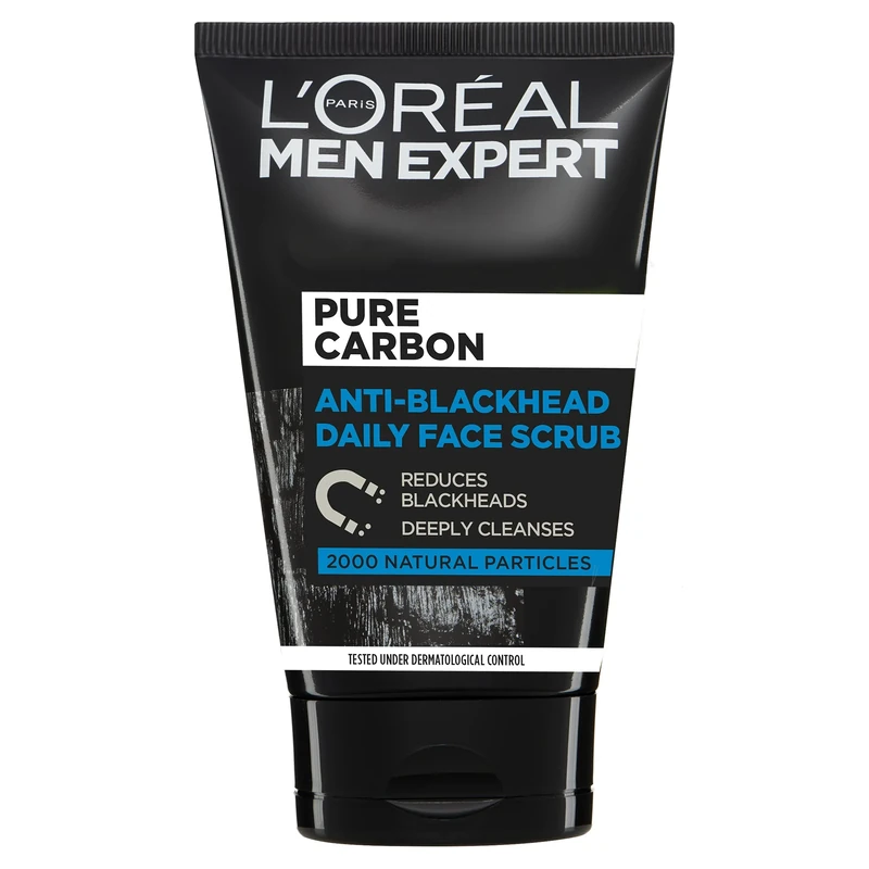 L'Oreal Men Expert Pure Carbon Anti-Blackhead Deep Cleansing Daily Face Scrub, Tackling Blemishes, Blackheads & Clogged Pores, 100ml