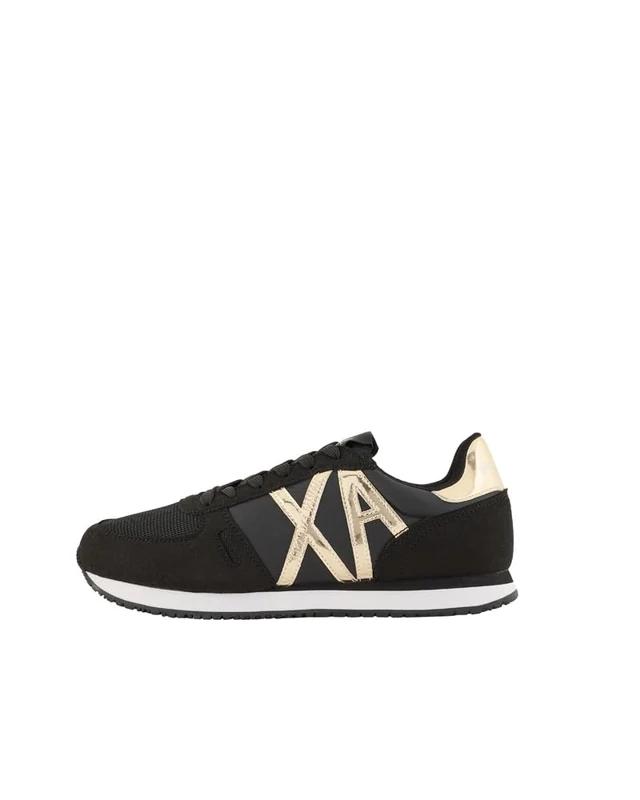 Armani Exchange Women's Rio Side Logo Sneaker, Black+Lt Gold, 4 UK
