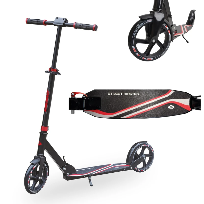 Schildkröt Street Master City, Aluminum Scooter, 200mm Wheels, Large Deck, Foldable, Ideal for Children and Adults, Color: Red, 510002, black