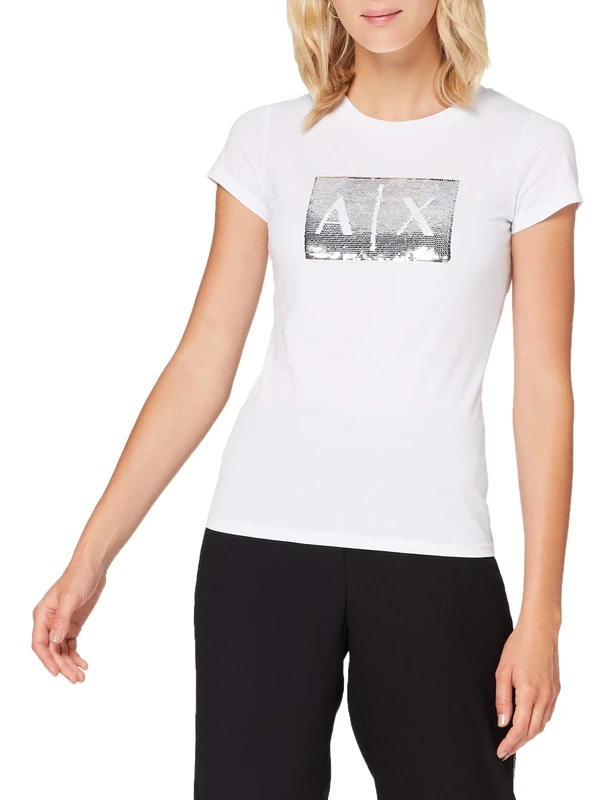 Armani Exchange Women's Basic T-Shirt with Logo On Bust, White, L