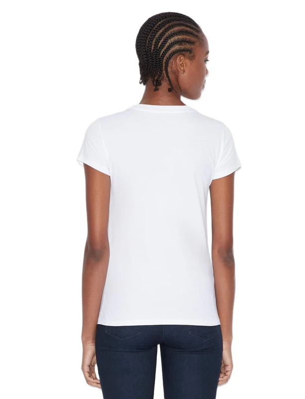 Armani Exchange Women's Basic T-Shirt with Logo On Bust, White Ground, S