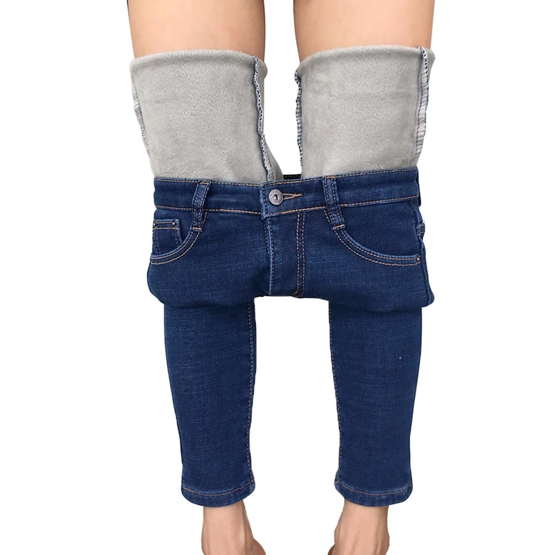 heipeiwa Womens Winter Jeans Thick Skinny Pants Fleece Lined Slim Stretch Warm Jeggings, Blue, S