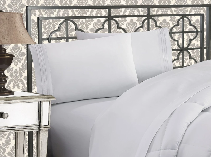 Elegant Comfort Luxurious 1500 Thread Count Egyptian Quality Three Line Embroidered Softest Premium Hotel Quality 4-Piece Bed Sheet Set, Wrinkle and Fade Resistant, California King, White