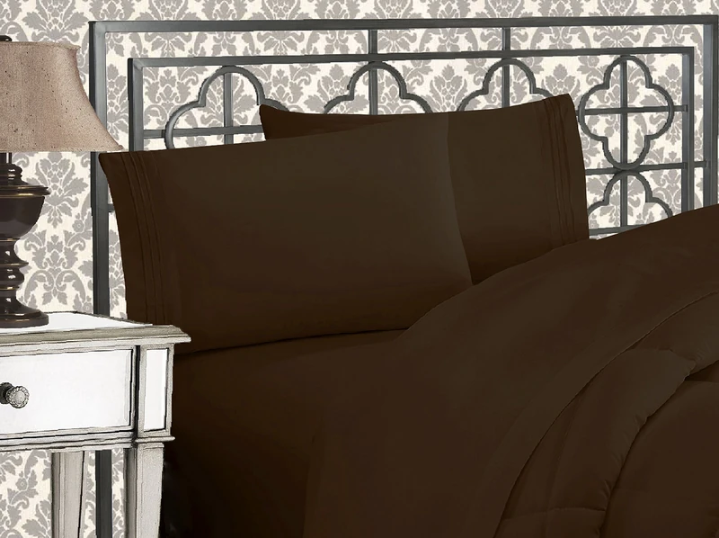 Elegant Comfort Luxurious 1500 Premium Hotel Quality Microfiber Three Line Embroidered Softest 4-Piece Bed Sheet Set, Wrinkle and Fade Resistant, California King, Chocolate Brown