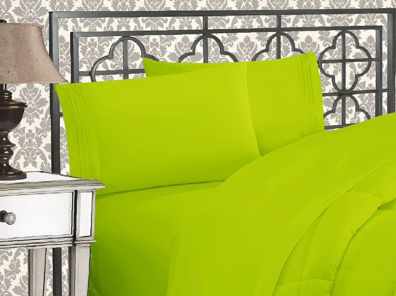 Elegant Comfort Luxurious 1500 Thread Count Egyptian Quality Three Line Embroidered Softest Premium Hotel Quality 4-Piece Bed Sheet Set, Wrinkle and Fade Resistant, California King, Lime