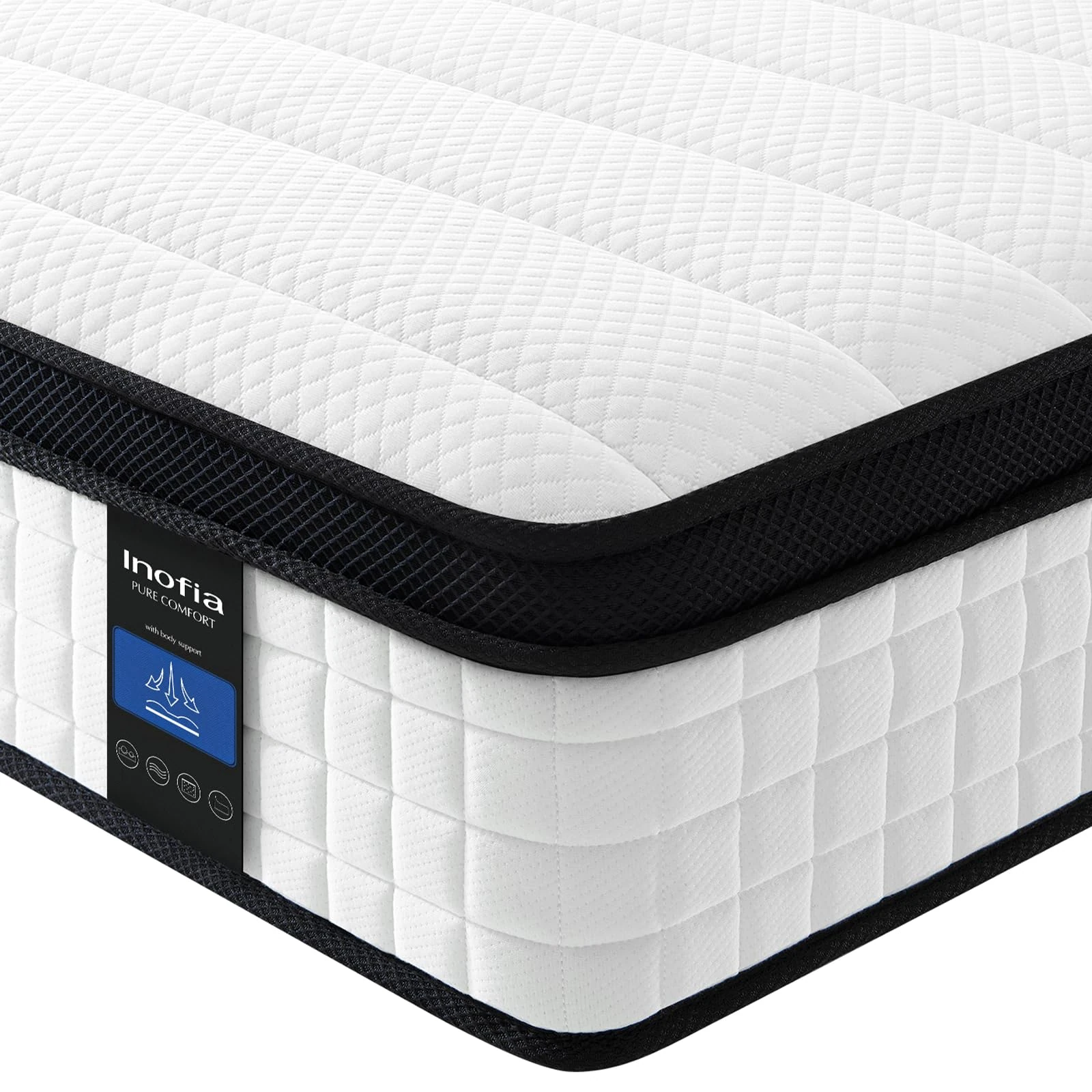 Inofia Small Double Mattress, 10.6 Inch Hybrid Mattress with Aeroshield Memory Foam and NexusArc Pocket Sprung,Cozy and Breathable Fabric,The Elegant Collection,Small Double(120×190×27cm)