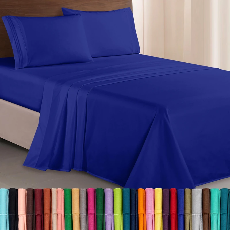 Elegant Comfort Luxurious 1500 Premium Hotel Quality Microfiber Three Line Embroidered Softest 4-Piece Bed Sheet Set, Wrinkle and Fade Resistant, Queen, Royal Blue