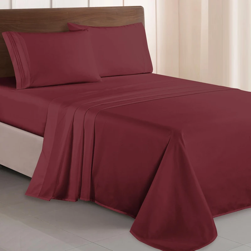 Elegant Comfort Luxurious 1500 Premium Hotel Quality Microfiber Three Line Embroidered Softest 4-Piece Bed Sheet Set, Wrinkle and Fade Resistant, Queen, Burgundy