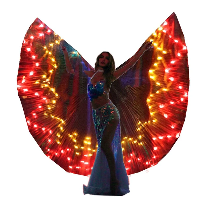 SHINYOU LED Isis Wings Glow Light Up Belly Dance Costumes with Sticks Performance Clothing Carnival Halloween, Flame, Large - Image 1