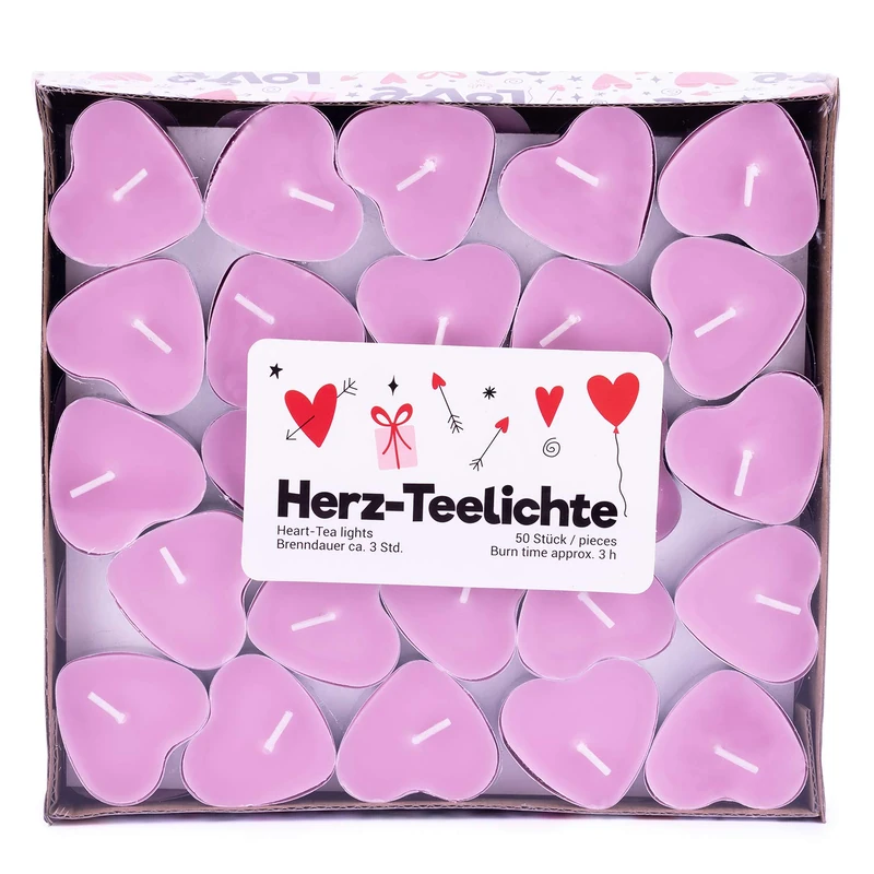 Pajoma Heart Tealights Heart Shaped Candle Love You Pack of 50 3 Hours Pink