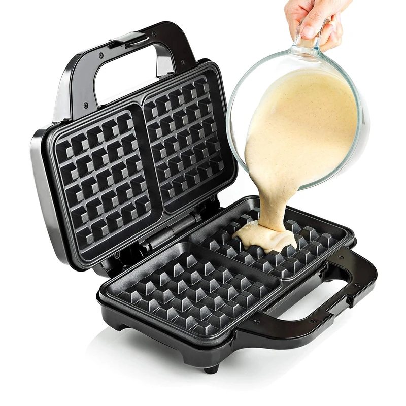 GLOBAL GOURMET Square Waffle Maker Iron Machine 1000W I Snack & Dessert Maker I Electric I Non-Stick Coating Mould I Deep Cooking Plates I Recipes Included