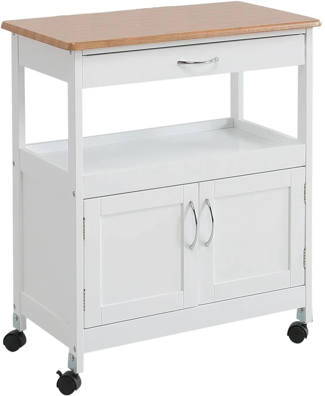 Kit Closet Kitchen Trolley with 2 Doors and a Drawer, PVC countertop, White/Wood, 76 x 37 x 67