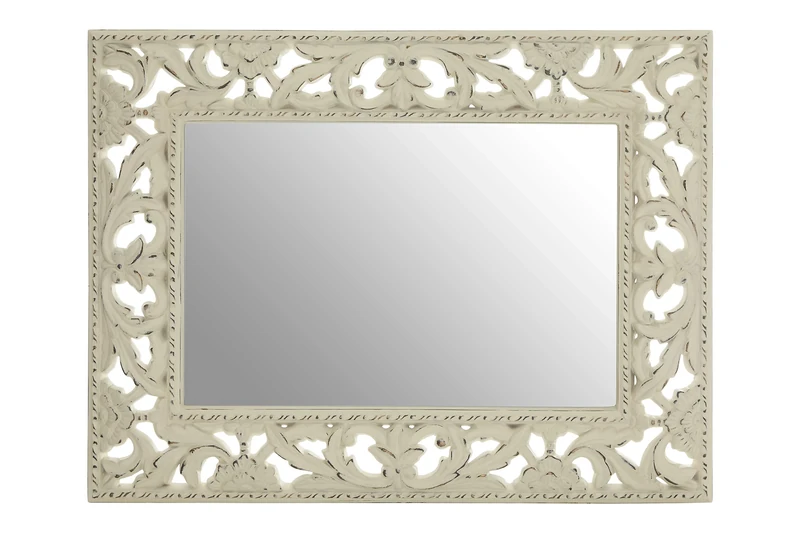 Premier Housewares Rectangular Wall Mirror/Classic Mirrors For Bathroom/Bedroom/Garden Walls Fancy Wall Mounted Mirrors For Hallway With Cream Carved Frame Finish W81 X D6 X H106cm.