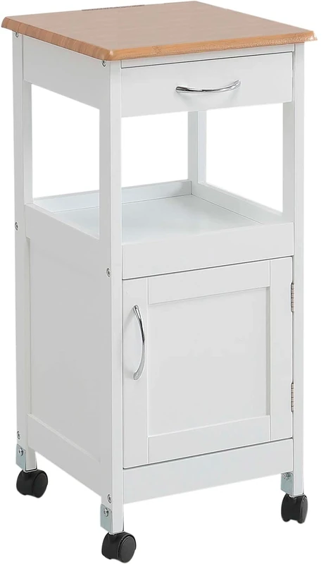 Kit Closet 7040028004 – Kitchen Trolley 1 Door + Drawer, Wood/White, 37 x 37 x 76