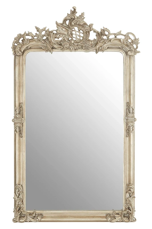 Premier Housewares Silver Frame Wall Mirror For Bedroom/Hallway/Living Room Luxurious and Fancy Antiquated Look w76 x d13 x h125cm
