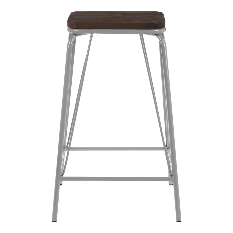 Premier Housewares Bar Stool, Counter Height Stools, Metal & elmwood, w42 x d42 x h62cm - Grey
