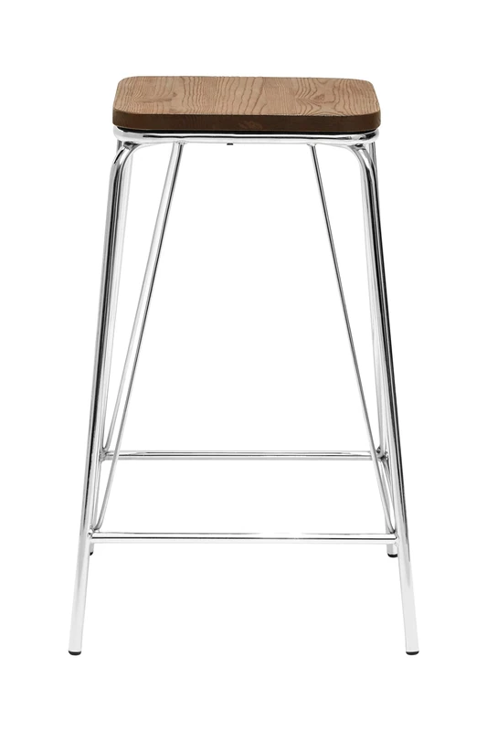 Premier Housewares Bar Stool, Counter Height Stools, Metal & elmwood, w42 x d42 x h62cm - Silver