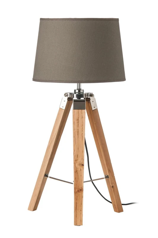 Premier Housewares Tripod Table Lamp With Light Wood Base Nordic Design Grey Fabric Shade Desk Lamp Office Study Lamp For Bedroom Office Use 66 x 30 x 30 cm
