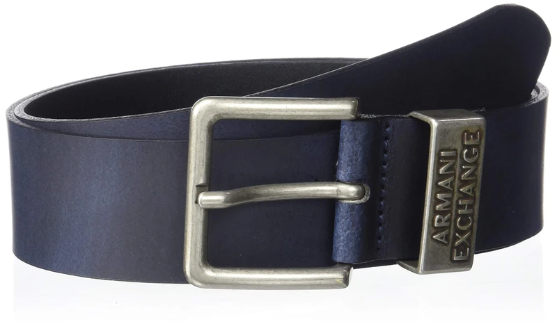 Armani Exchange Men's Essential Metal Buckle Belt, blue, 28
