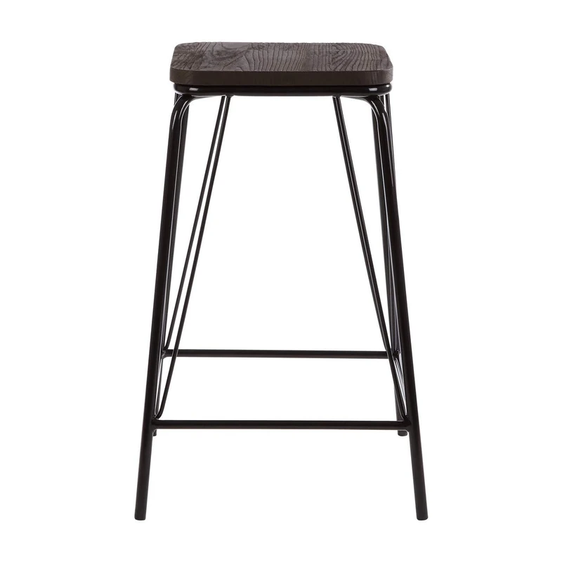 Premier Housewares Bar Stool, Counter Height Stools, Metal & elmwood, w42 x d42 x h62cm - Black