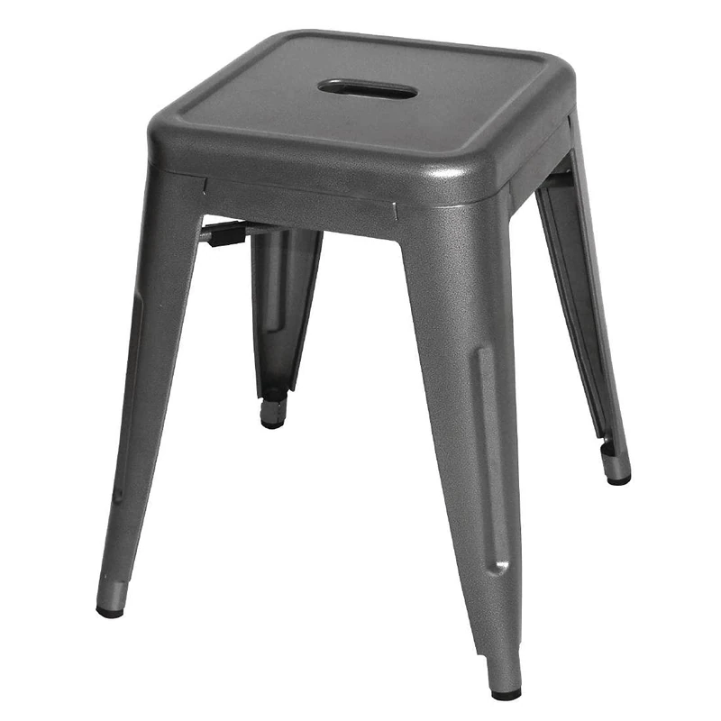 Bolero Bistro Steel Low Stool Set (Pack Of 4), Gun Metal Grey, Corrosion Resistant Powder-Coated Galvanised Steel, Seat Height: 460 mm, Stackable, DM933