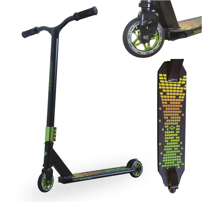 Schildkröt Stunt Scooter Kickless, Design: Forest, great stunt scooter with HIC compression and aluminum rim, 100 mm PU wheels, for ambitious stunts and tricks, 510432